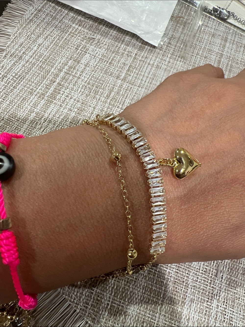 Gold Heart Charm Crystal Tennis Bracelet - Women Jewelry